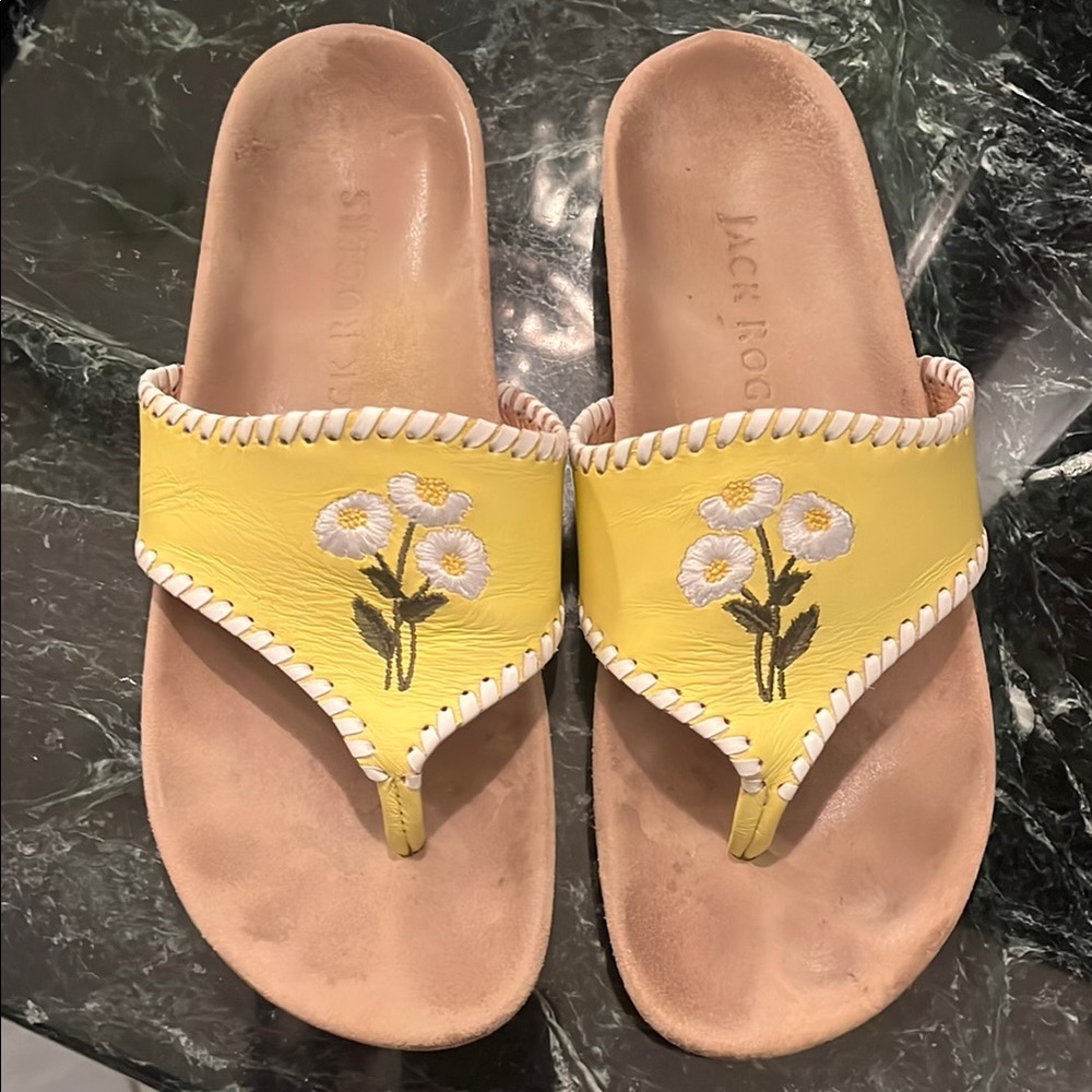 Jack Rogers Yellow Floral Embroidered Sandals Comfort Sandals